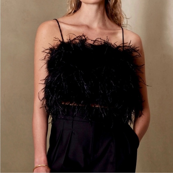 Banana Republic Luna Ostrich Feather Top Black Size XL Tall - Picture 1 of 8
